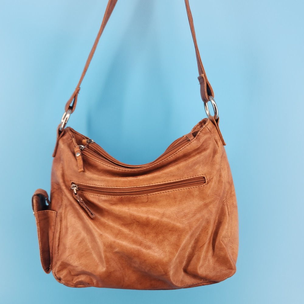 Great American Leather Works Cognac Leather Hobo Shoulder Bag 3 Compartment